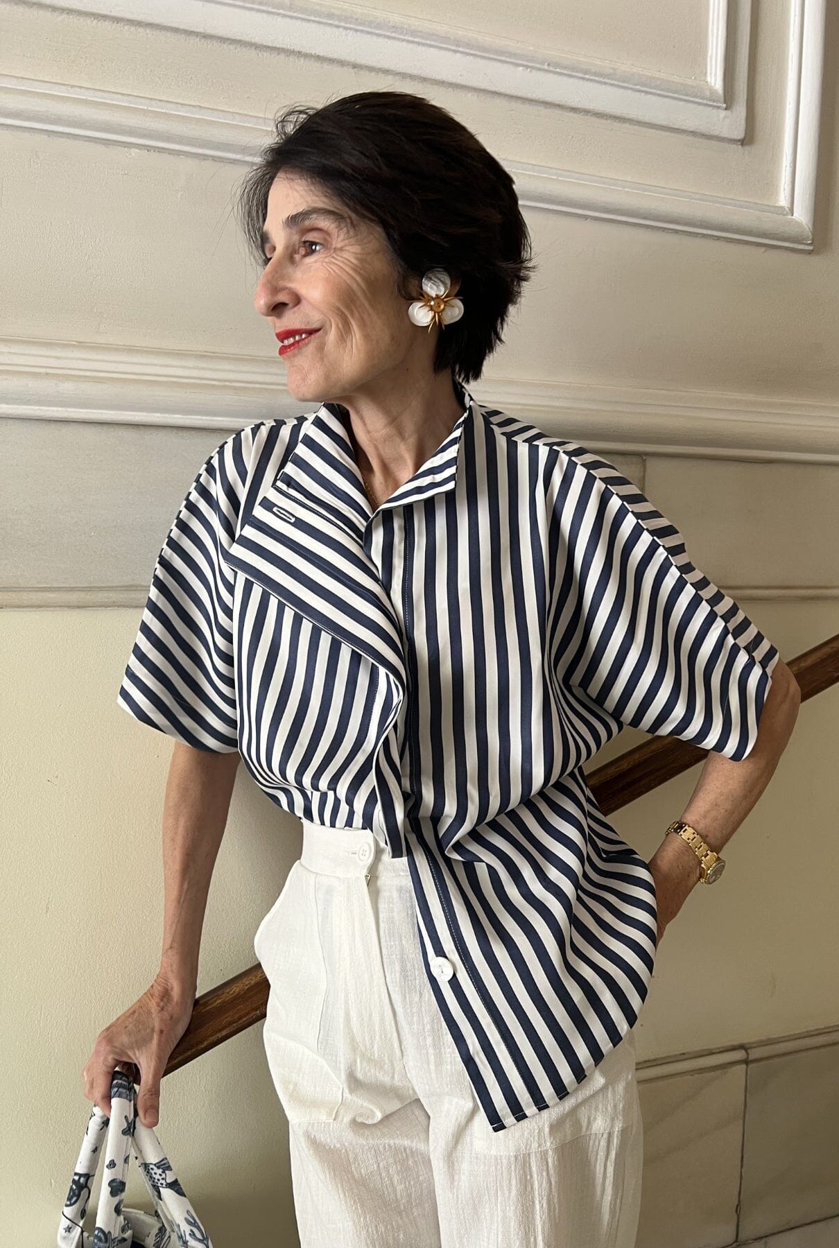 Camisa lateral manga corta rayas marino/blanco Shirts & blouses Iki Essentials 