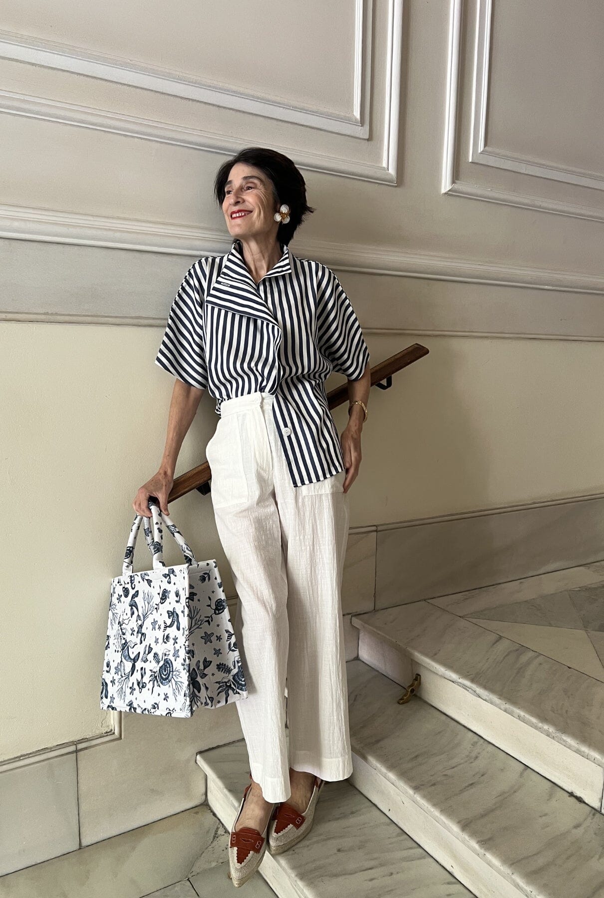 Camisa lateral manga corta rayas marino/blanco Shirts & blouses Iki Essentials 