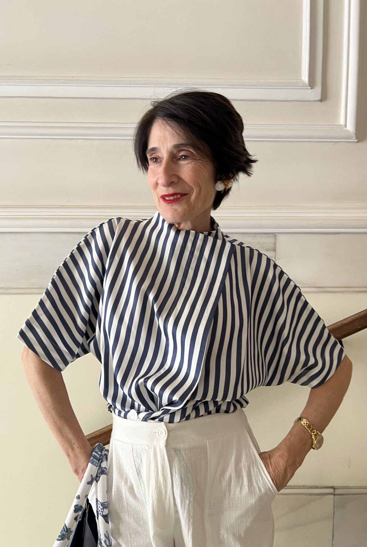 Camisa lateral manga corta rayas marino/blanco Shirts & blouses Iki Essentials 