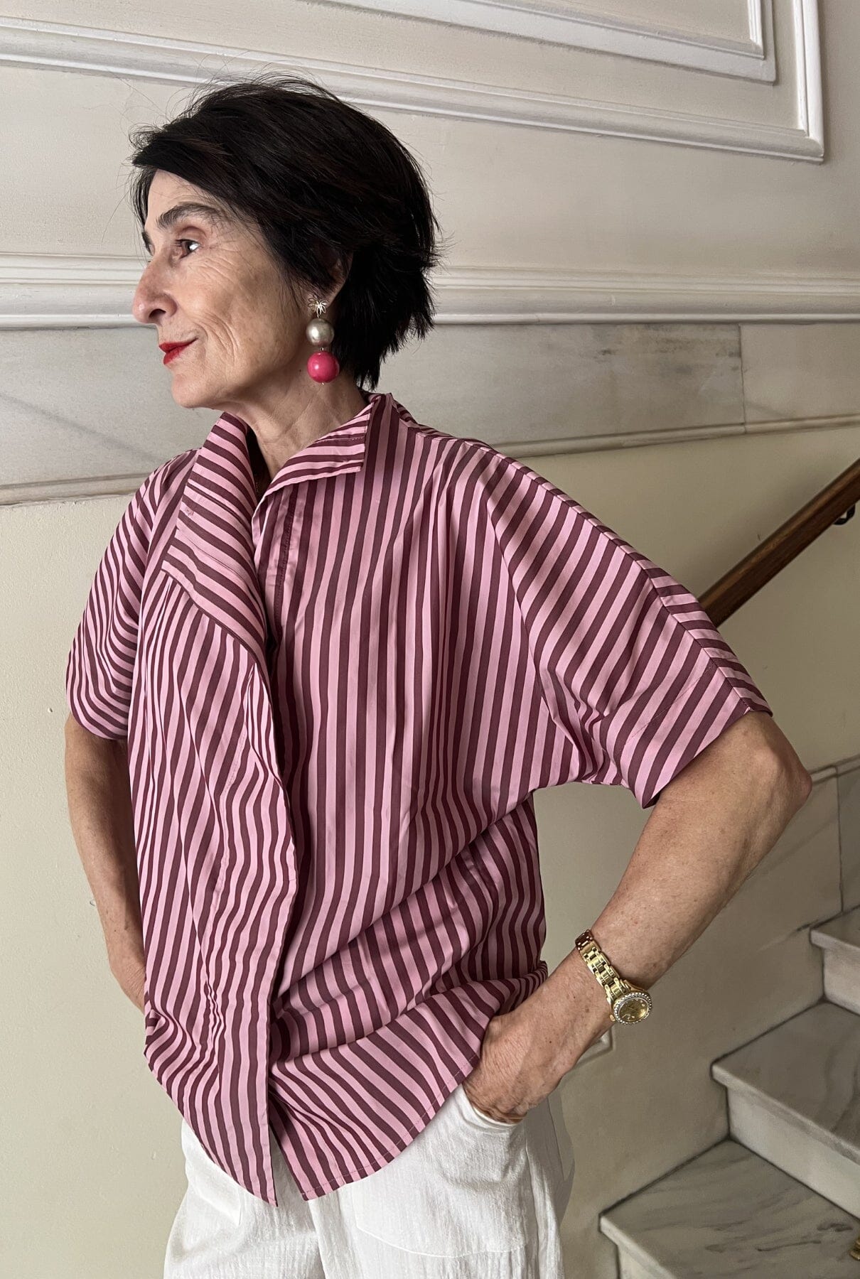 Camisa lateral manga corta rayas rosa/naranja Shirts & blouses Iki Essentials 