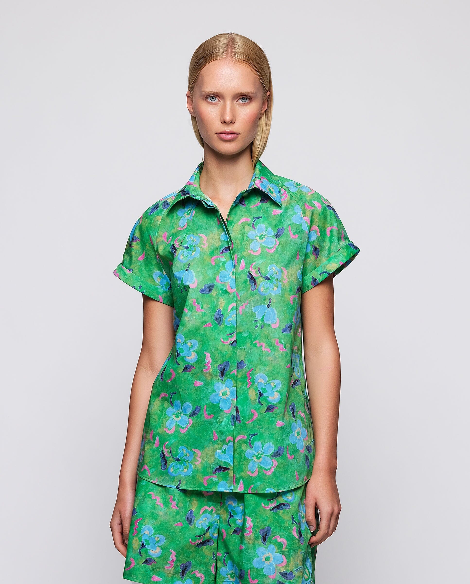 Camisa manga corta verde de algodón Shirts & blouses Mirto S / 36 