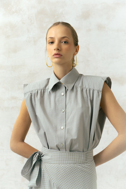 Camisa Marieta Sin Mangas Cuadros Verde Neutro Shirts & Tops Julise Magon 