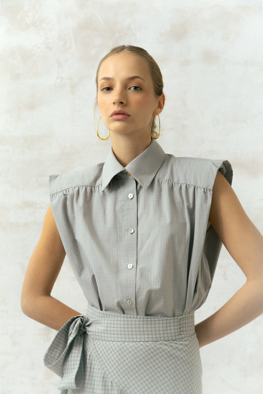 Camisa Marieta Sin Mangas Cuadros Verde Neutro Shirts & Tops Julise Magon 