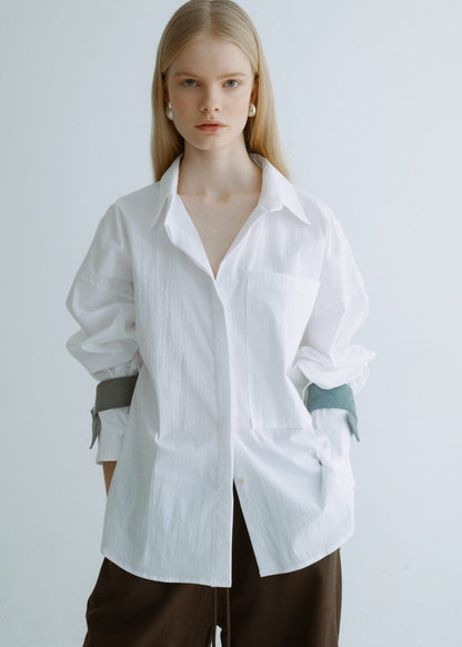 Camisa oversize blanca con cuero Shirts & blouses Miguel Marinero 