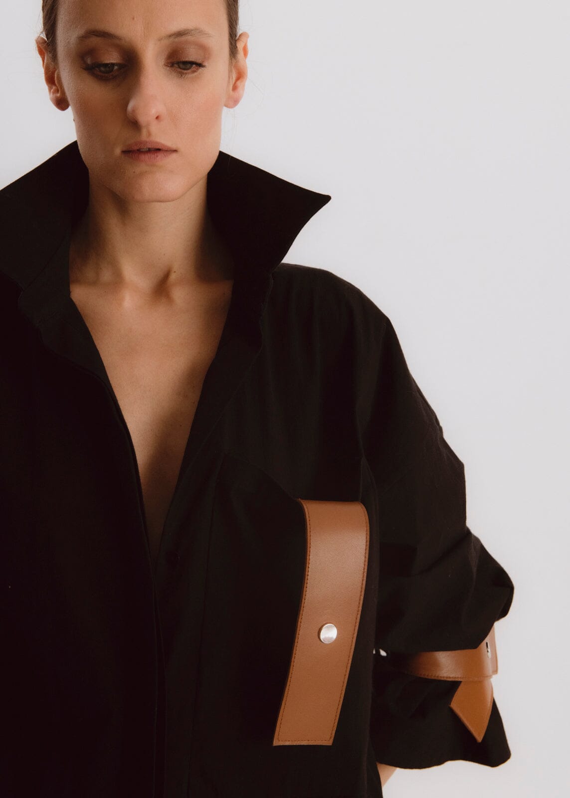 Camisa oversize negra con cuero Shirts & blouses Miguel Marinero 