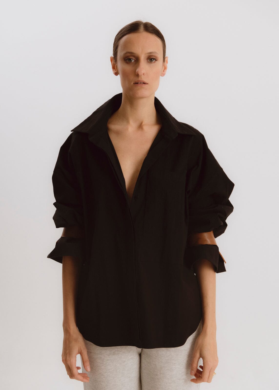 Camisa oversize negra con cuero Shirts & blouses Miguel Marinero 