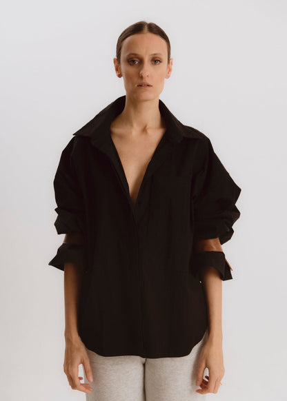 Camisa oversize negra con cuero Shirts & blouses Miguel Marinero 