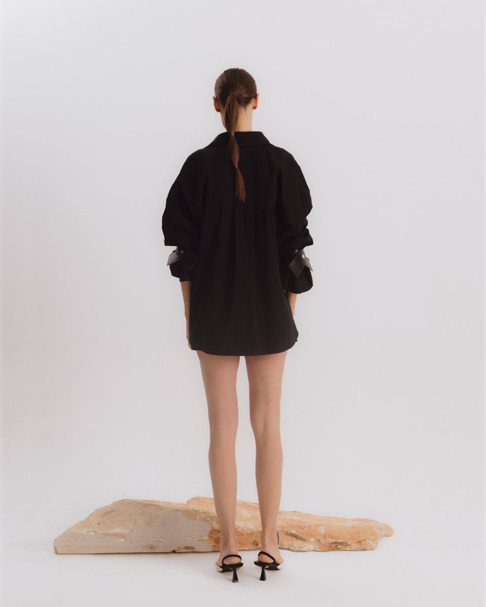 Camisa oversize negra con cuero Shirts & blouses Miguel Marinero 