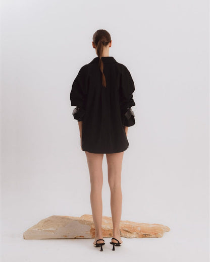Camisa oversize negra con cuero Shirts & blouses Miguel Marinero 