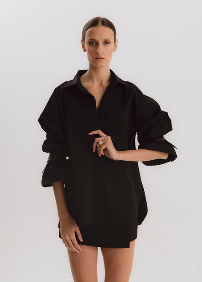 Camisa oversize negra con cuero Shirts & blouses Miguel Marinero 