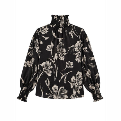 Camisa Soco Flores Negra Shirts Julise Magon 