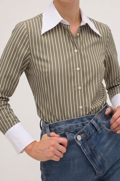 Camisa verde rayas blancas Shirts & Blouses Mans 