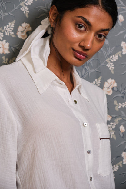 Camisola Bambula Blanco con vivo Tostado Camisola Vicky Bargalló 