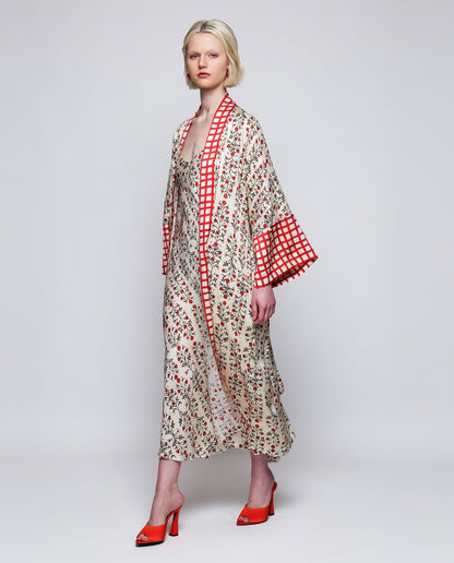 Camisón beige estampado floral rojo Nightgown Mirto 