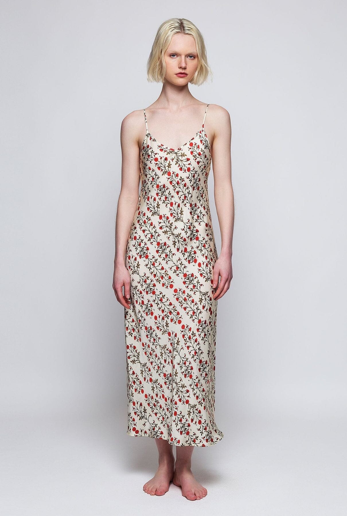 Camisón beige estampado floral rojo Nightgown Mirto 