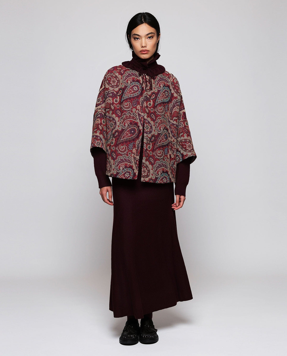 Cardigan burdeos de lana jacquard Sweaters Mirto 