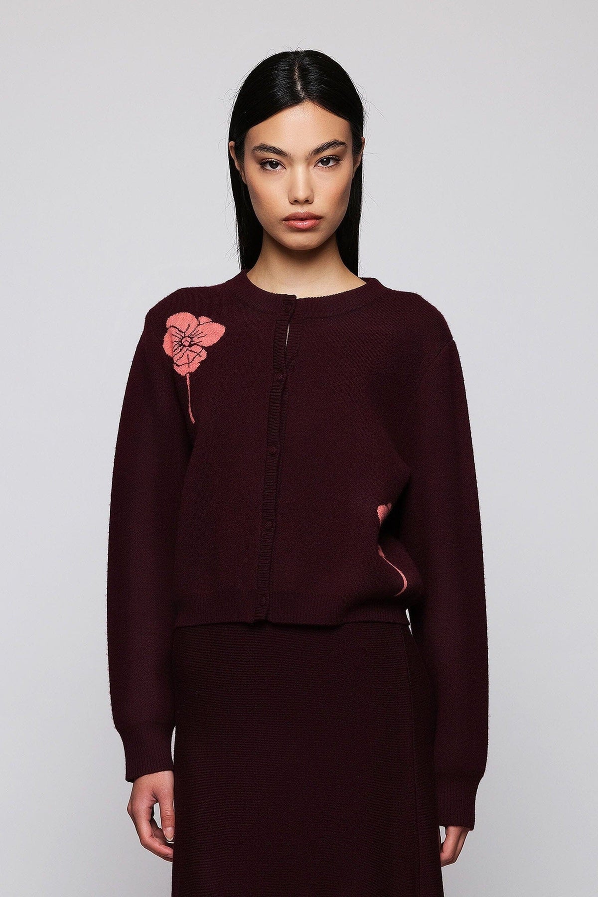 Cardigan burdeos de lana jacquard Sweaters Mirto 