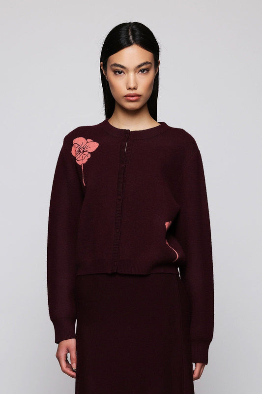Cardigan burdeos de lana jacquard Sweaters Mirto 
