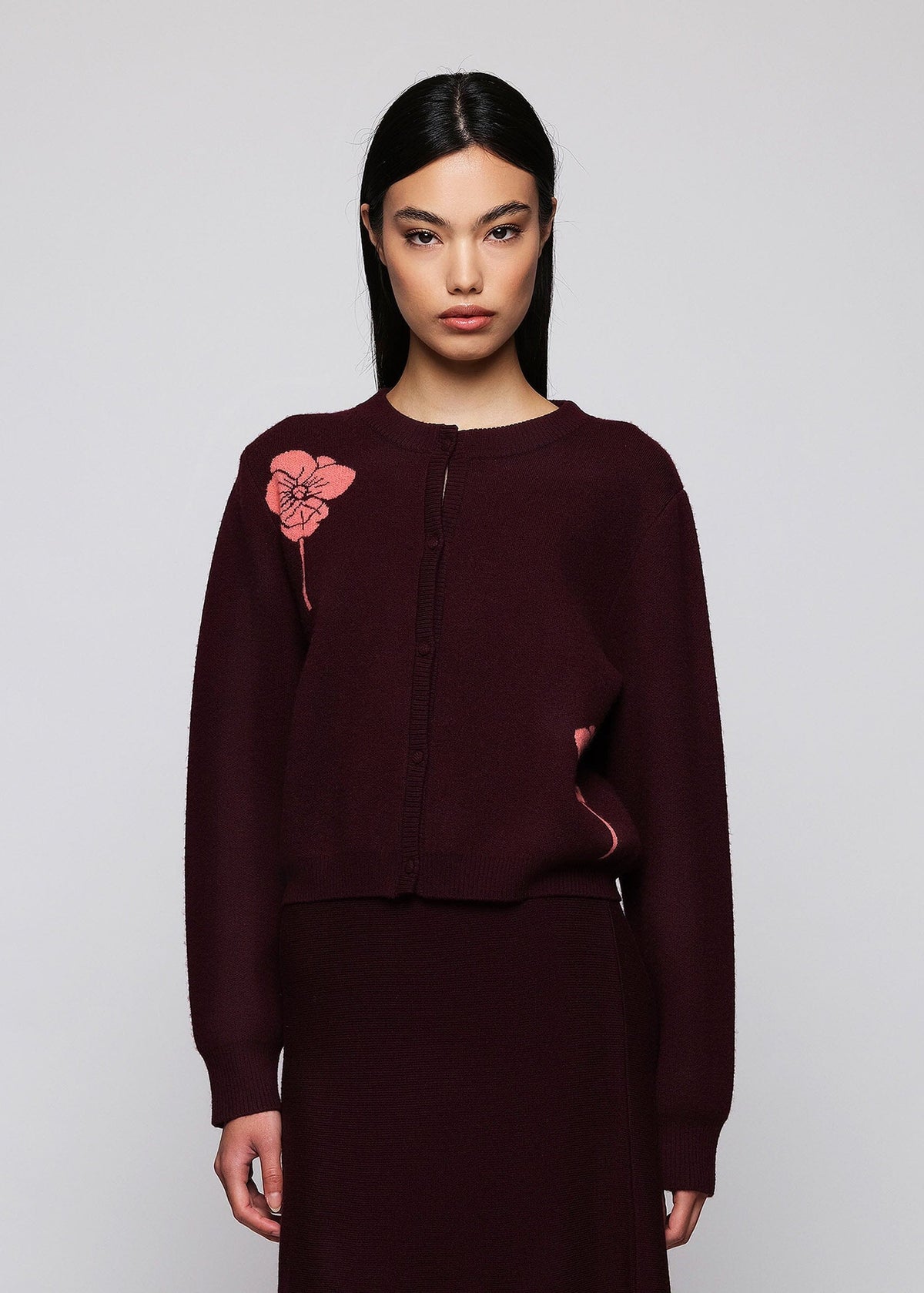 Cardigan burdeos de lana jacquard Sweaters Mirto 