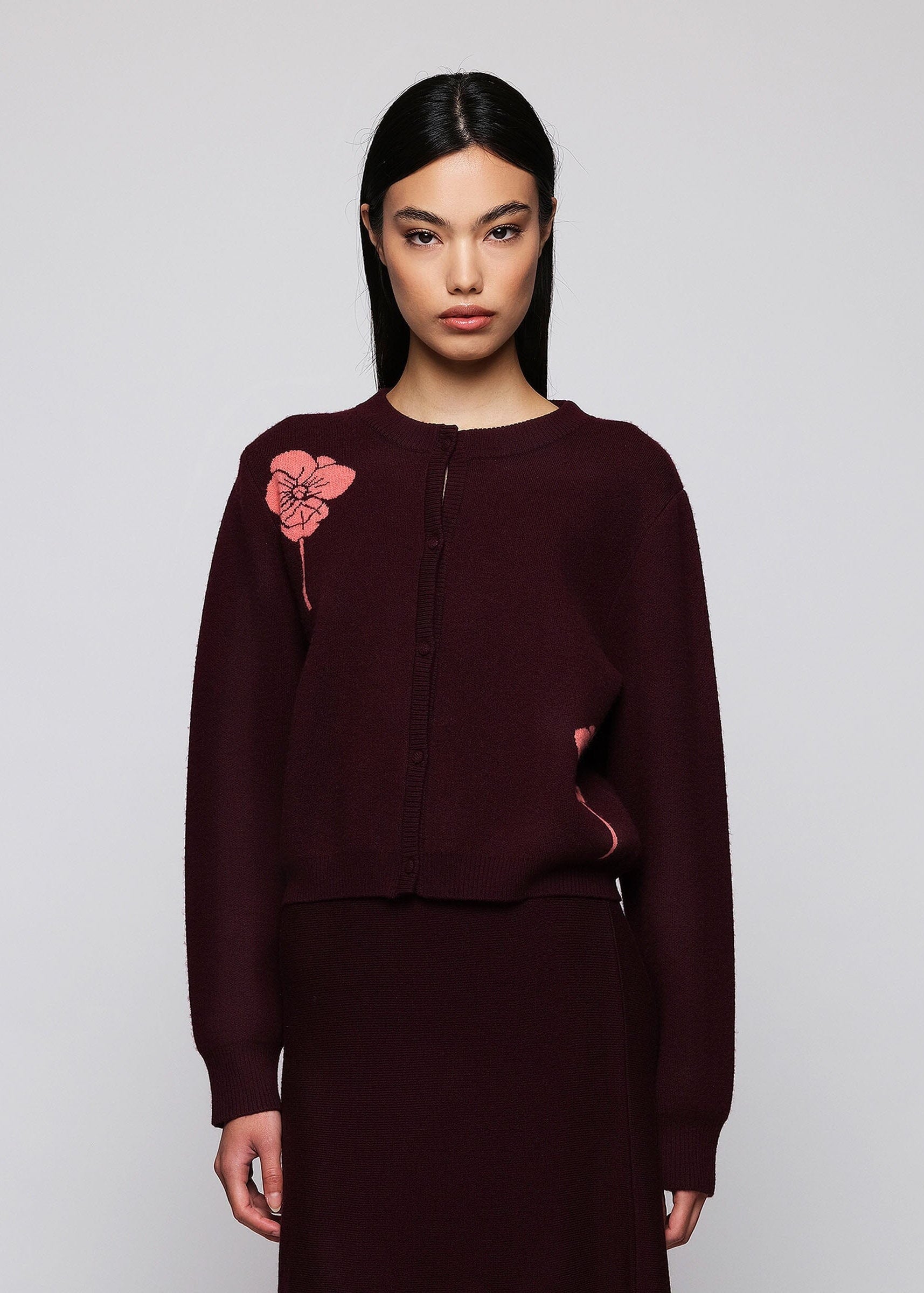 Cardigan burdeos de lana jacquard Sweaters Mirto 