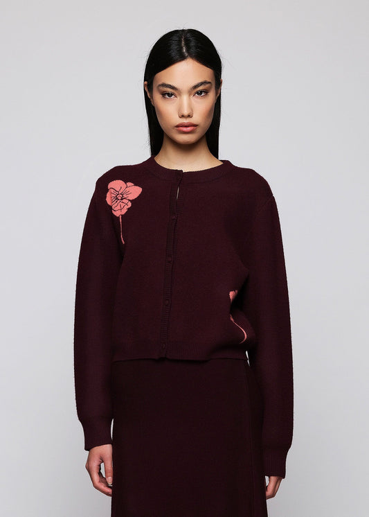 Cardigan burdeos de lana jacquard Sweaters Mirto 
