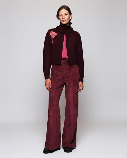 Cardigan burdeos de lana jacquard Sweaters Mirto 