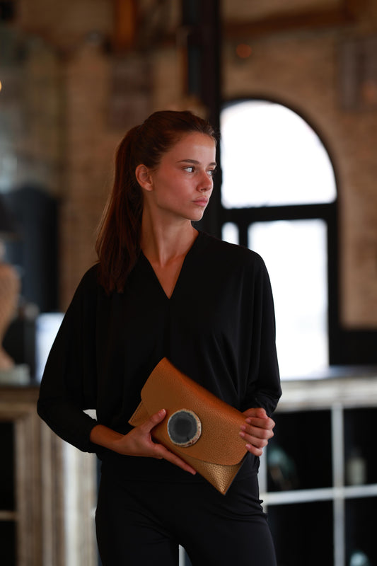 Cartera Midi Dorada Ágata Natural Bracelets Ecue 