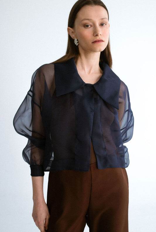 Chaqueta corta organza azul Jackets Miguel Marinero 