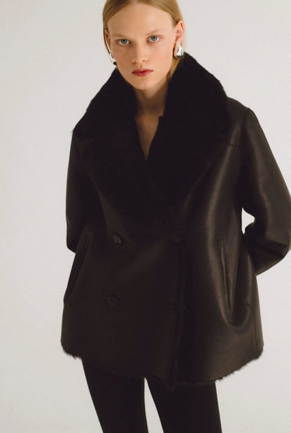 chaqueta de pelo y piel napa negra Jackets Miguel Marinero 