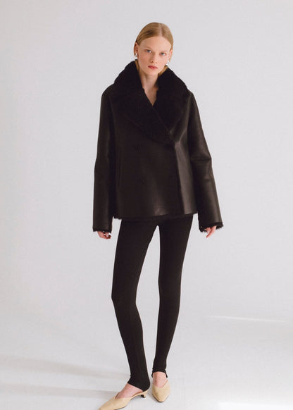 Chaqueta de pelo y piel napa negra Miguel Marinero 