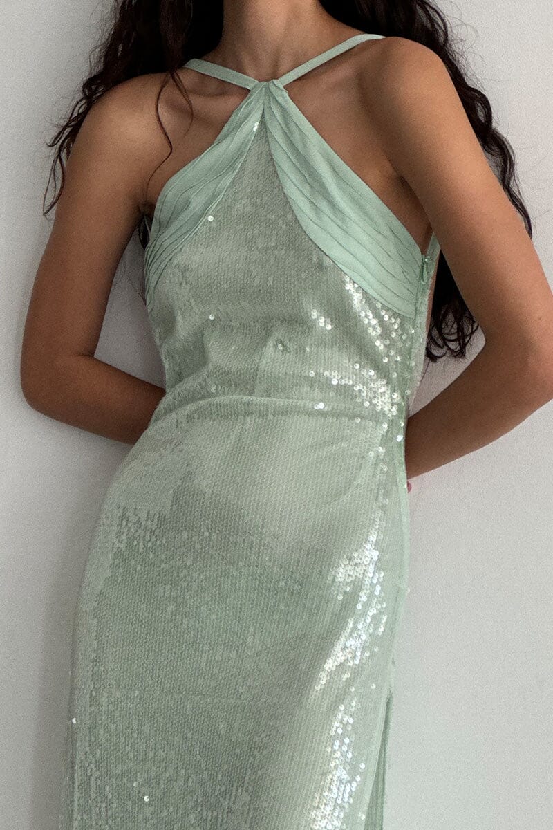 sleeves green formal dress One Shoulder Draped Gown M / Green