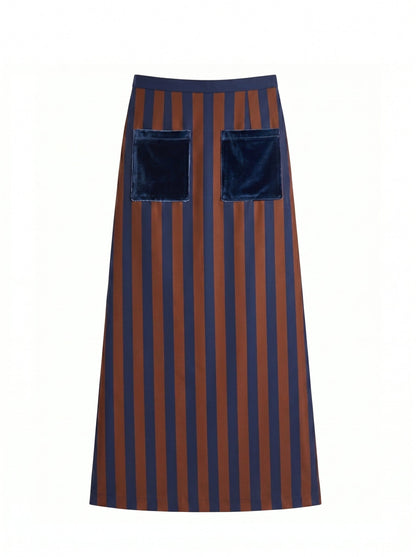 Claudia Navy-Brown Striped Skirt Skirts Julise Magon 
