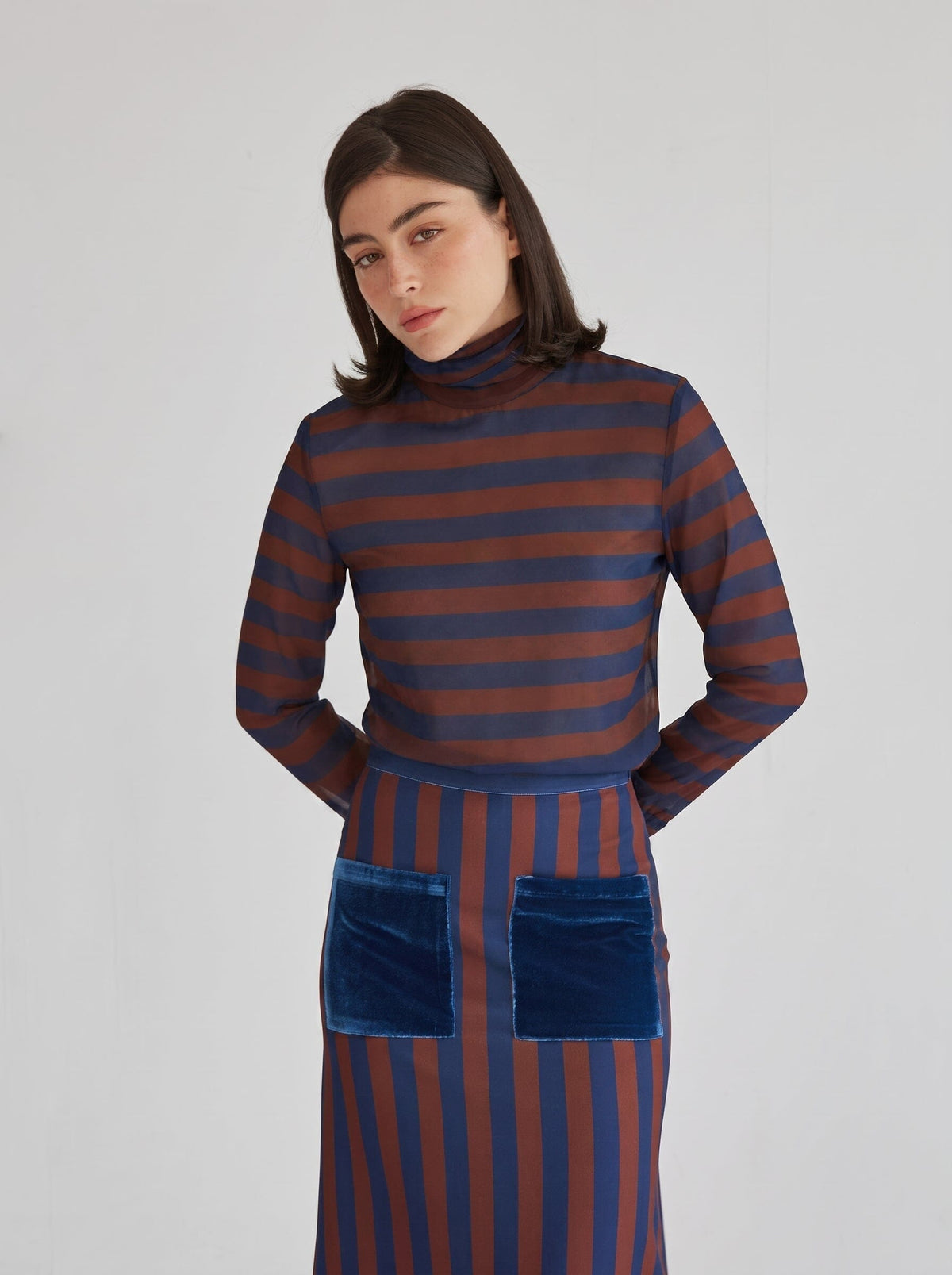 Claudia Navy-Brown Striped Skirt Skirts Julise Magon 