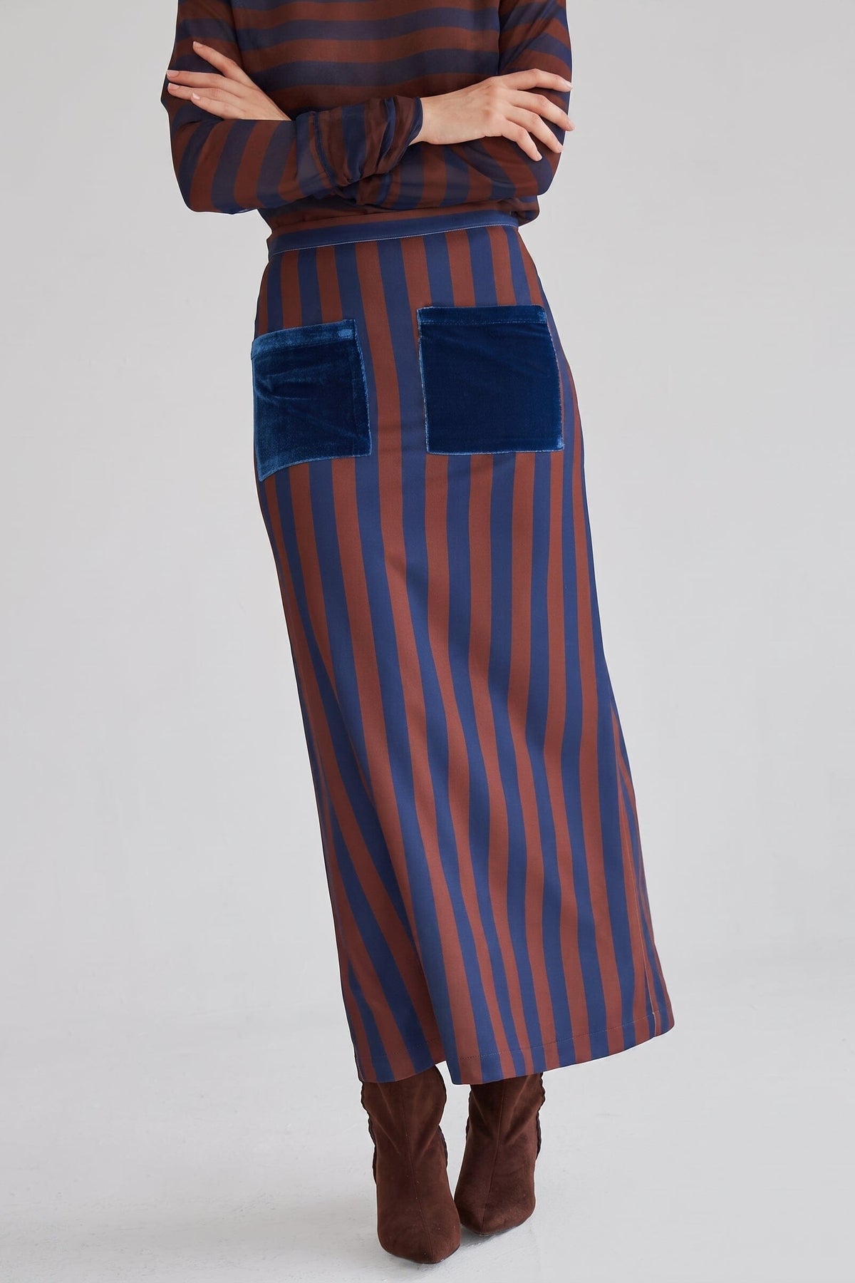 Claudia Navy-Brown Striped Skirt Skirts Julise Magon 