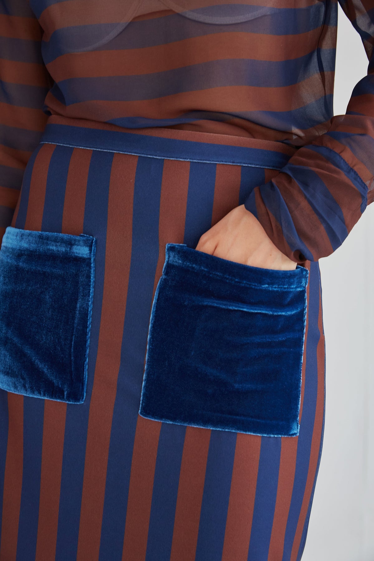 Claudia Navy-Brown Striped Skirt Skirts Julise Magon 