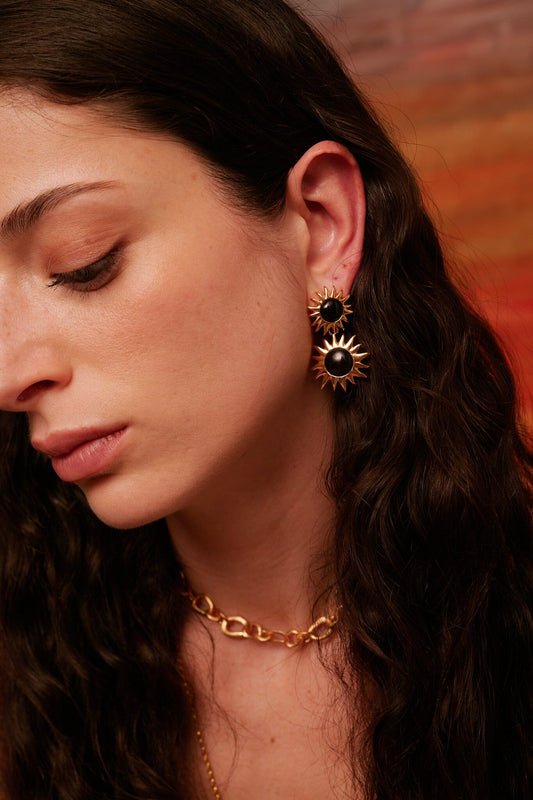 Colgantes Sol Fascinante Intermedio Ágata Negra Earrings Coolook 