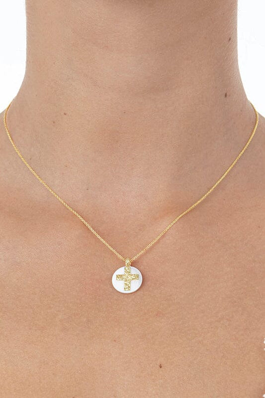 Collar Cruz Oro Amarillo 18k con Nácar Natural Necklaces Elena Carrera 