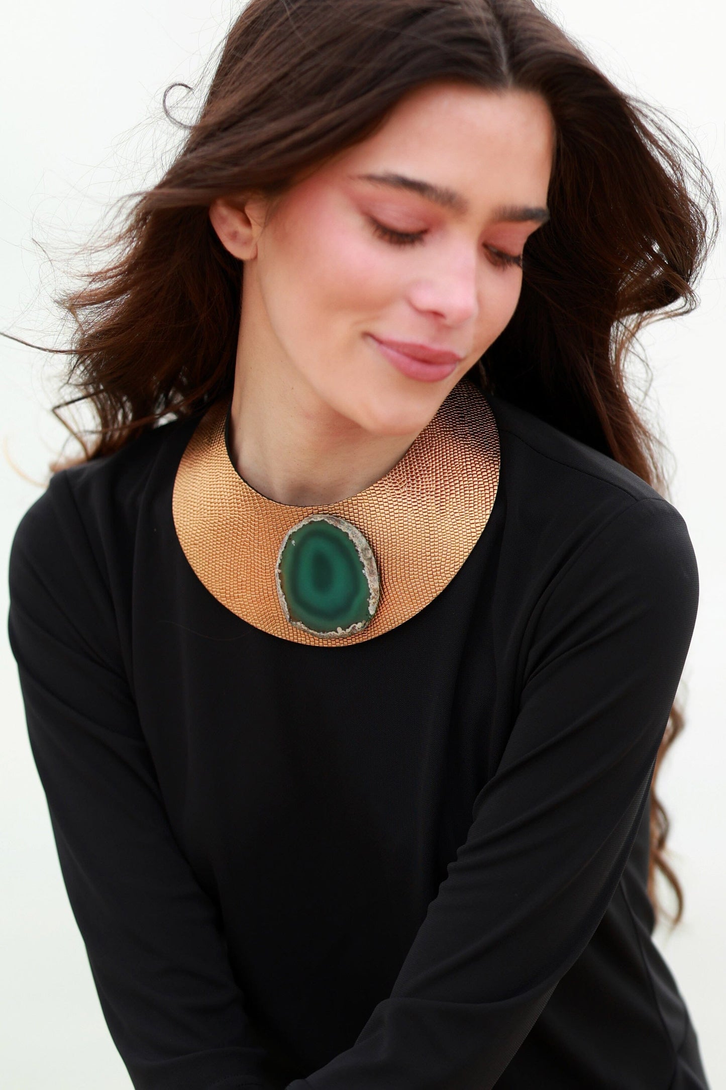 Collar Luz Dorado con Ágata Necklaces Ecue 