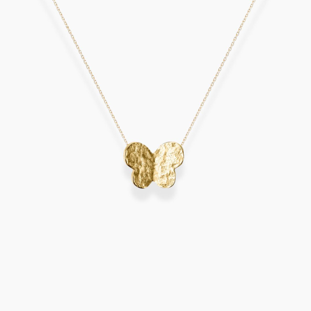 Collar Mariposa Mediana – Oro Amarillo 18k Textura Arena Necklaces Elena Carrera 9mm 