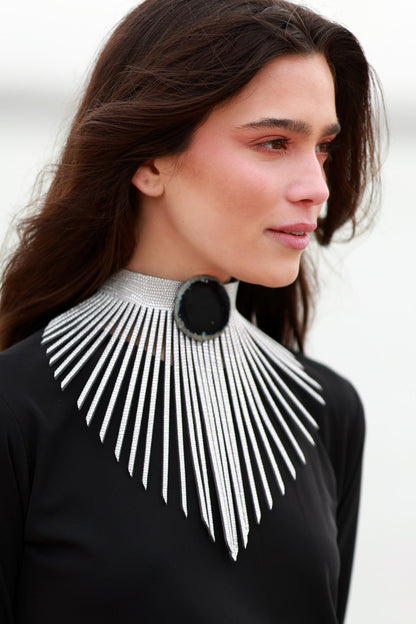 Collar Rai Plateado con Ágata Azul Necklaces Ecue 
