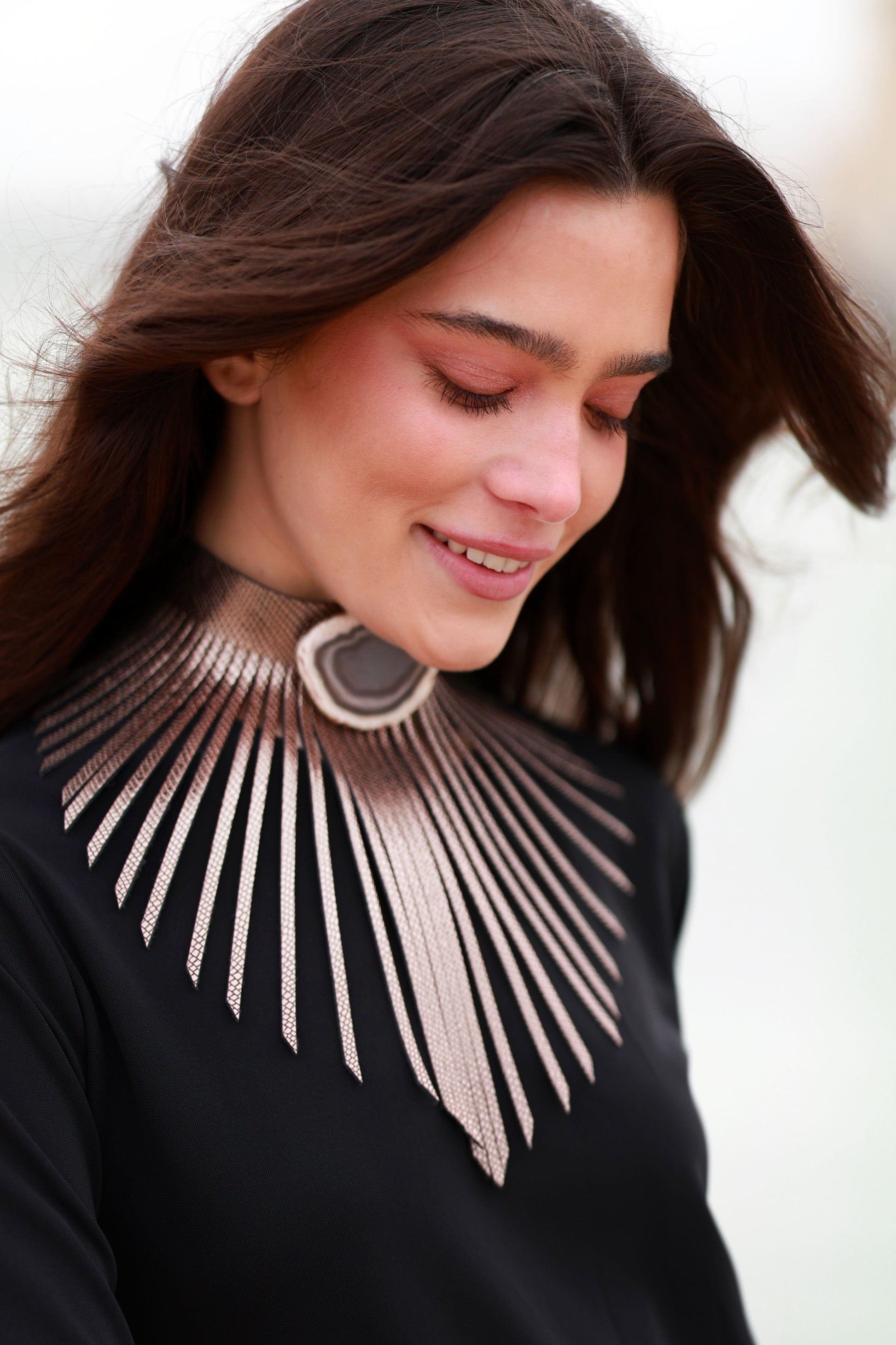 Collar Rai Plomo con Ágata Natural Necklaces Ecue 