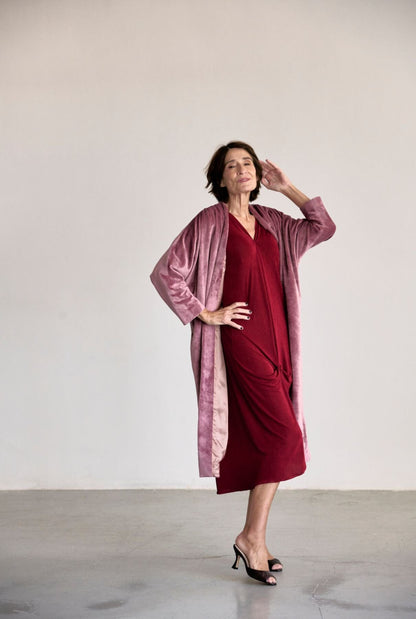 Conjunto vestido Liz guinda y kimono Joan rosa Dresses Duyos 