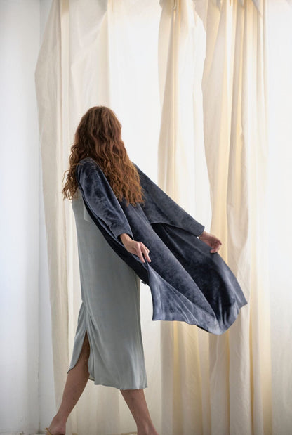 Conjunto vestido Liz hielo y kimono Joan azul gris Dresses Duyos 