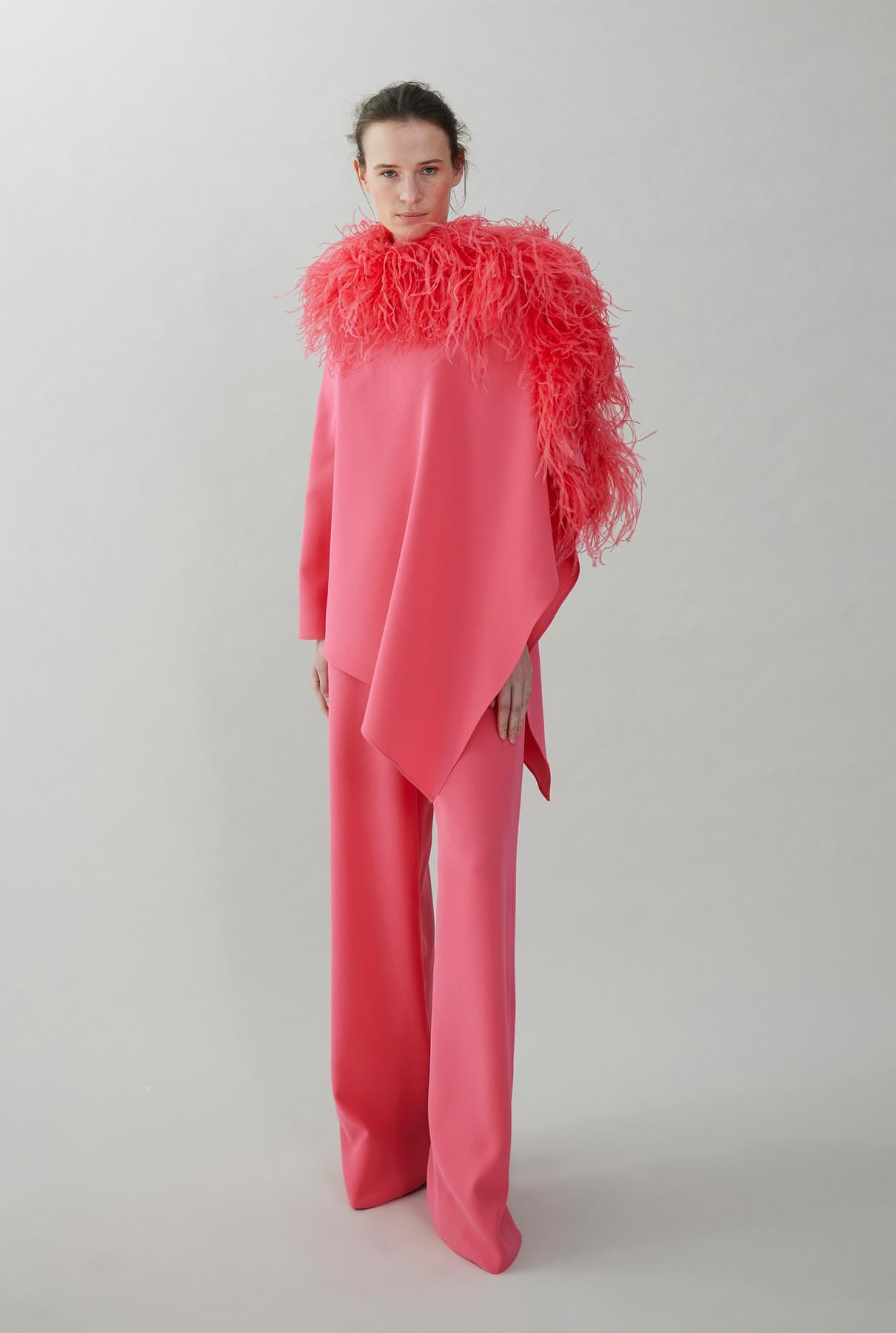 Crepe poncho with natural feathers Tops and Blouses Tot-Hom 