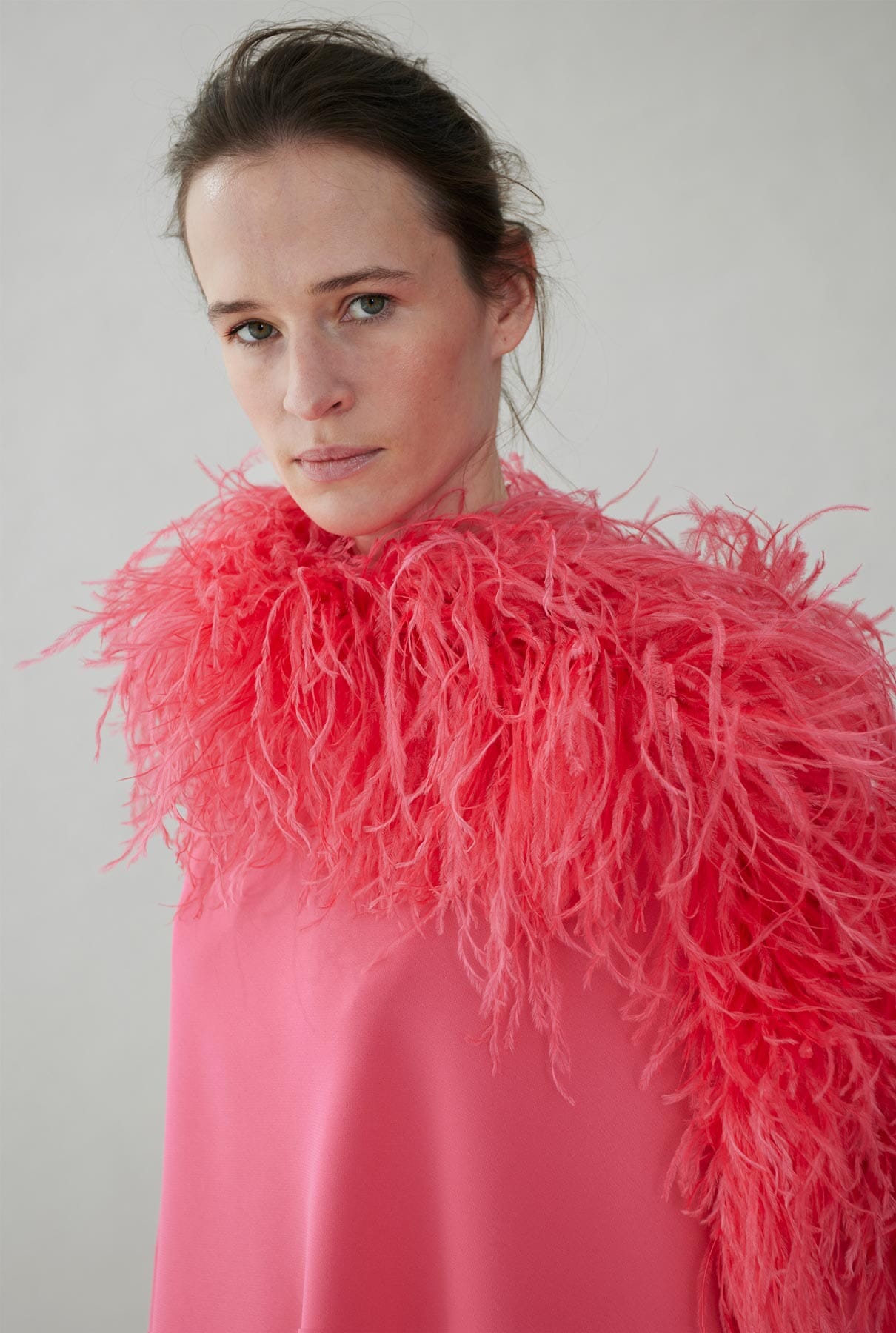 Crepe poncho with natural feathers Tops and Blouses Tot-Hom 