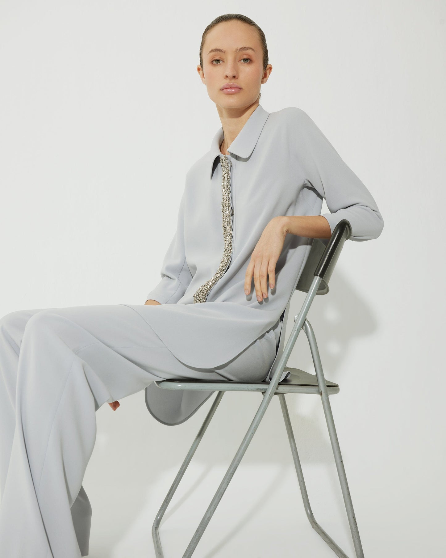 Crepe shirt with shiny placket Shirts & blouses Tot-Hom 