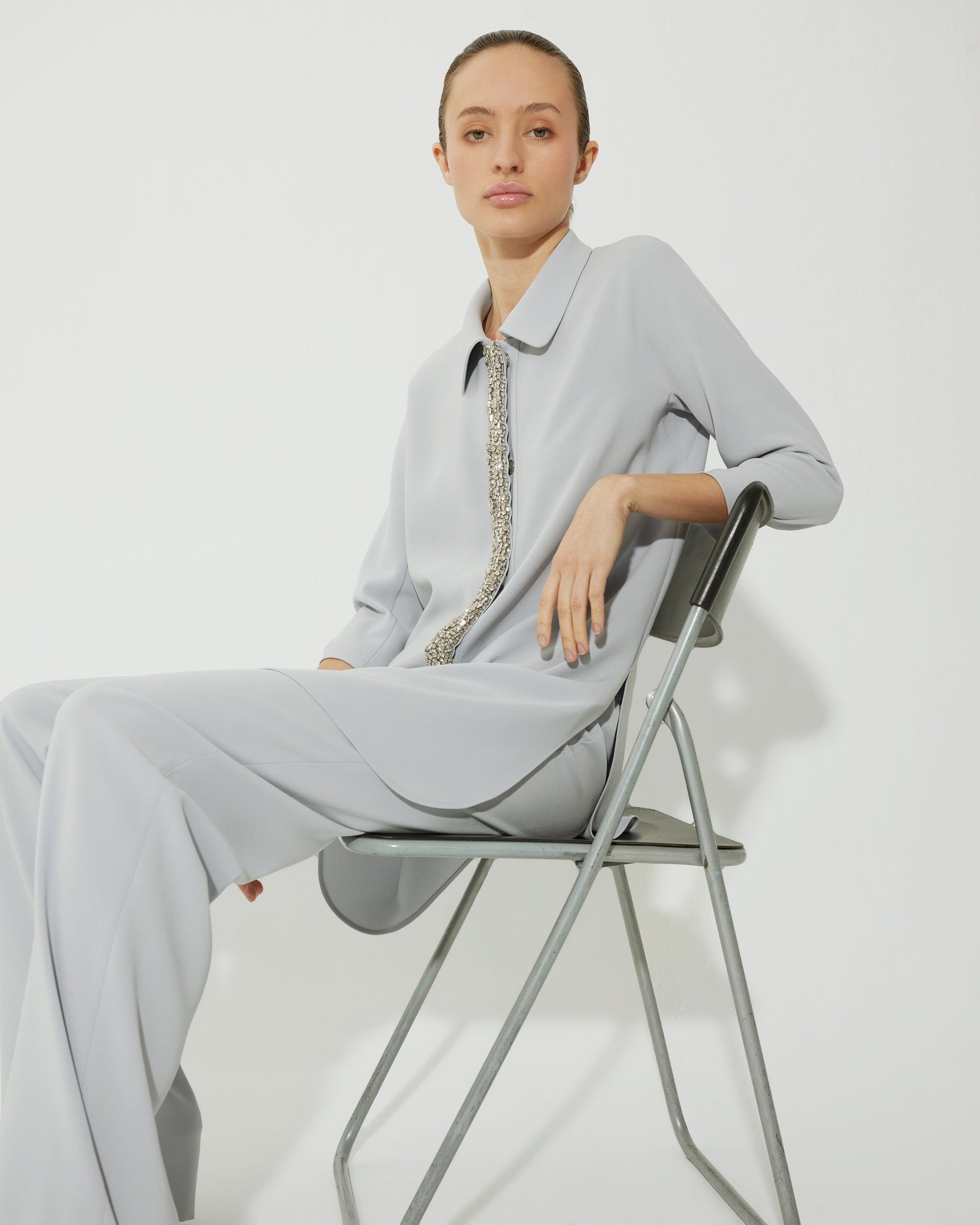 Crepe shirt with shiny placket Shirts & blouses Tot-Hom 