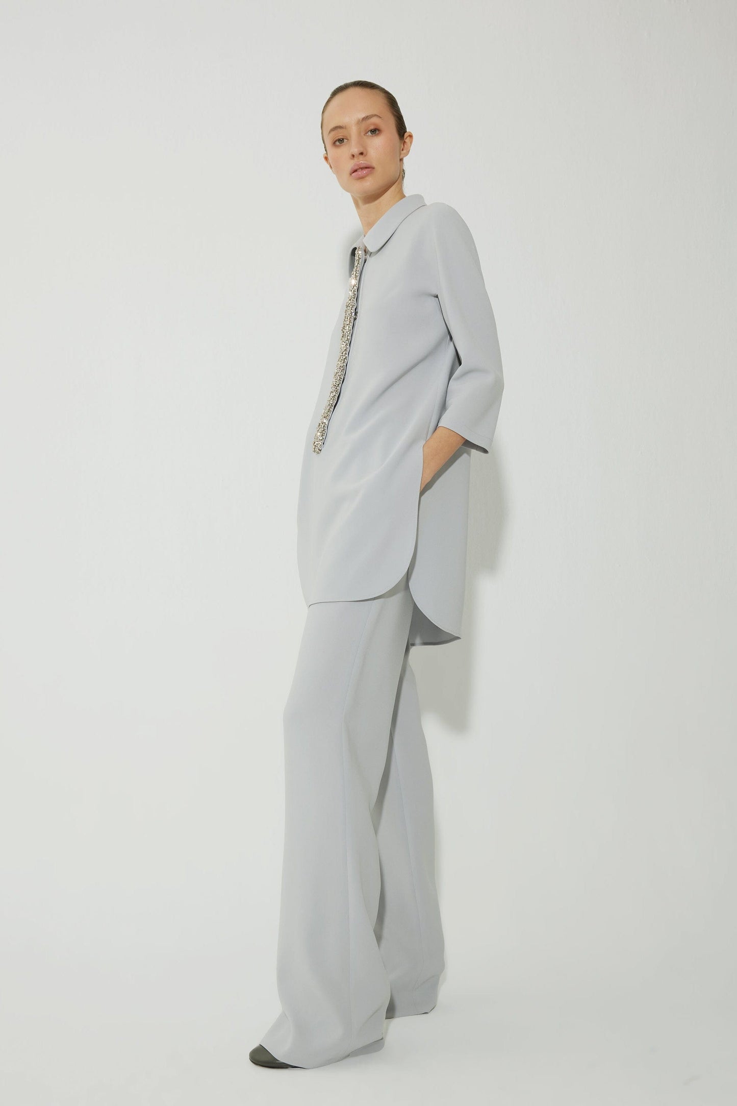 Crepe shirt with shiny placket Shirts & blouses Tot-Hom 