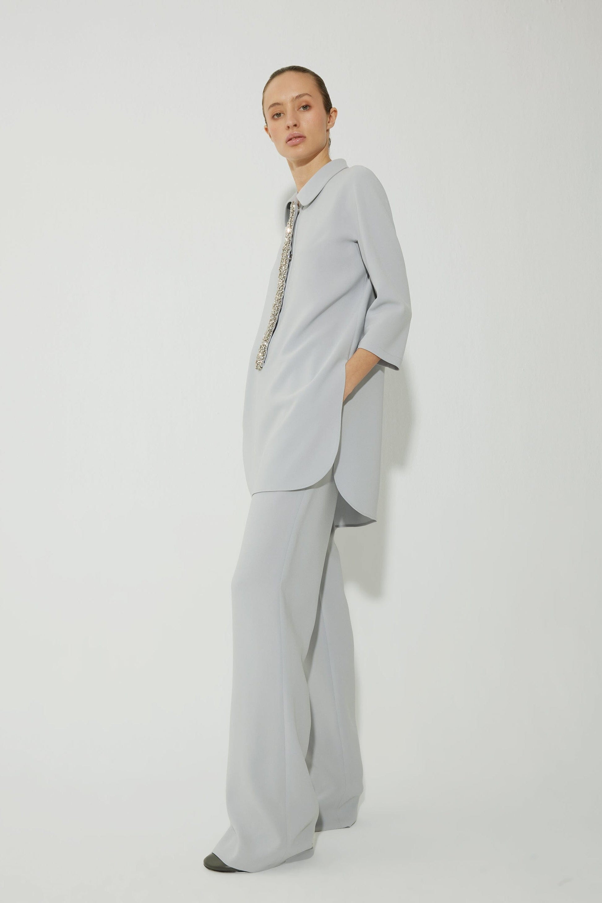 Crepe shirt with shiny placket Shirts & blouses Tot-Hom 