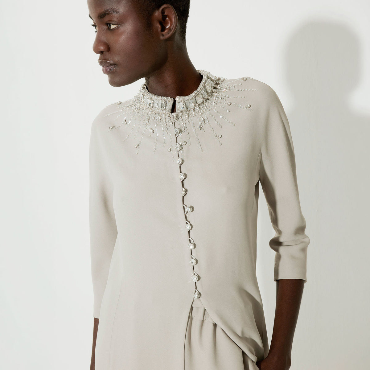 Crepe tunic with embroidery neckline Tops and Blouses Tot-Hom 